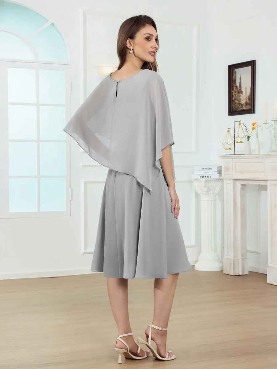 Robes Mère De La Mariée En Mousseline À Tendances A-ligne Col Rond Longueur Aux Genoux Nephele – Image 5