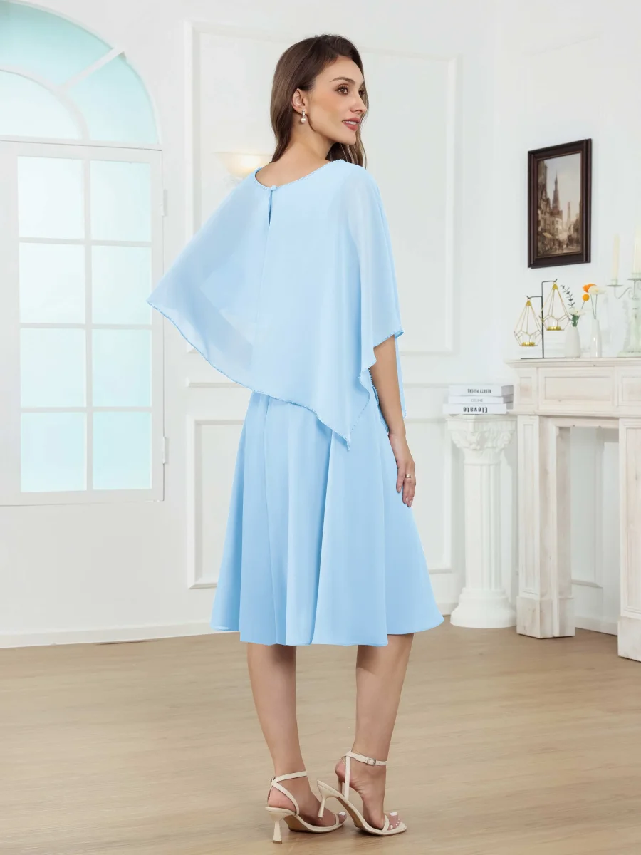 Robes Mère De La Mariée En Mousseline À Tendances A-ligne Col Rond Longueur Aux Genoux Nephele – Image 7