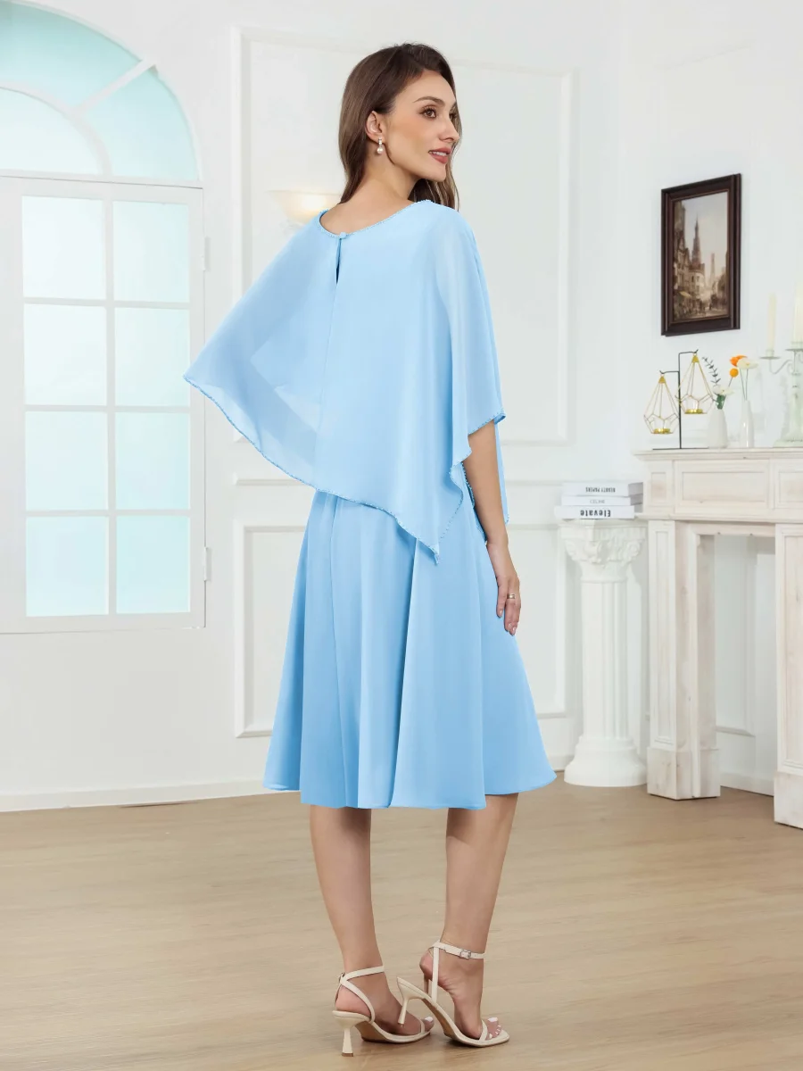 Robes Mère De La Mariée En Mousseline À Tendances A-ligne Col Rond Longueur Aux Genoux Nephele – Image 9