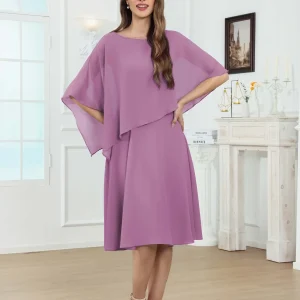 Robes Mère De La Mariée En Mousseline À Tendances A-ligne Col Rond Longueur Aux Genoux Nephele