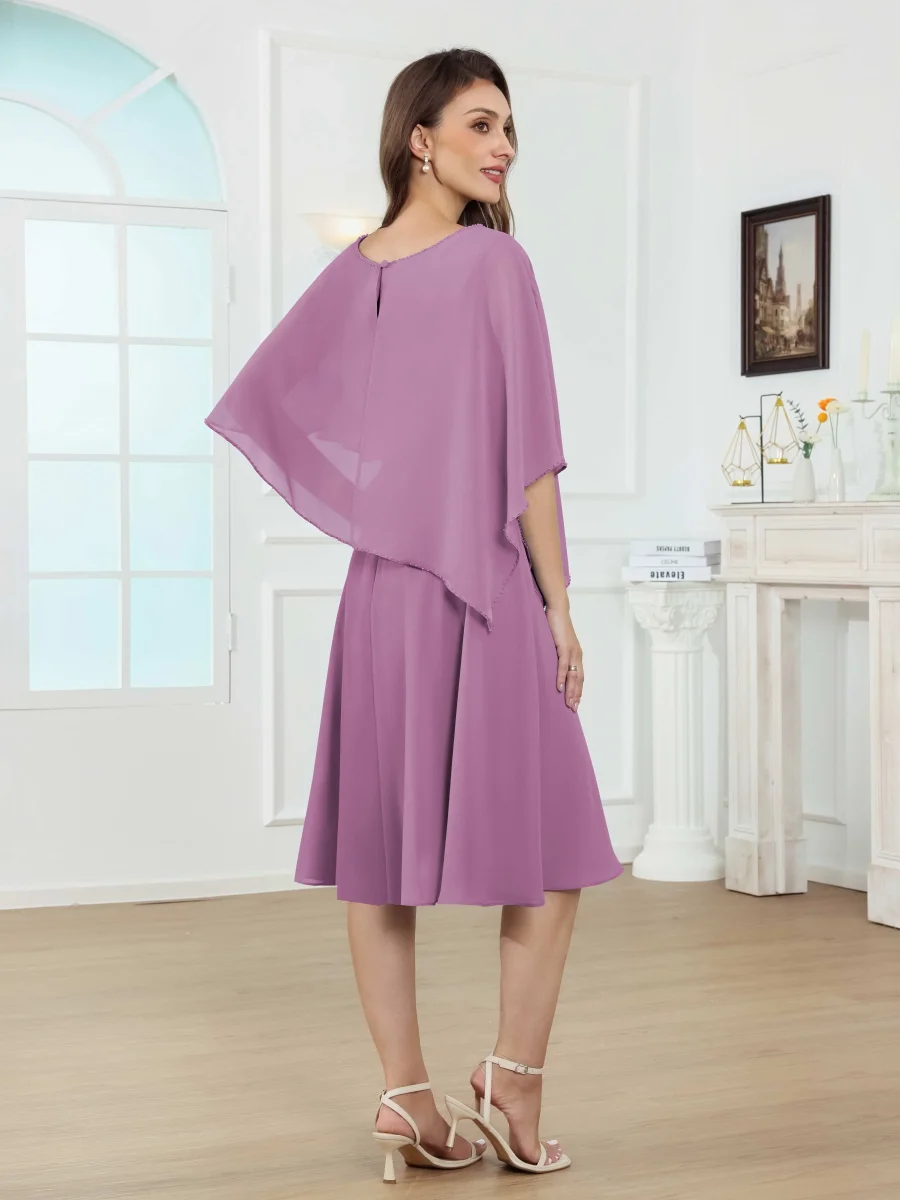 Robes Mère De La Mariée En Mousseline À Tendances A-ligne Col Rond Longueur Aux Genoux Nephele – Image 3