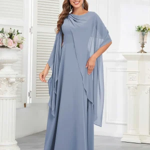 Robes Mère De La Mariée En Mousseline À Châle Longueur Au Sol À Lacets Kennedi