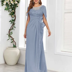 Robes Mère De La Mariée En Mousseline À Illusion Dentelle Ruché À Lacets Kora