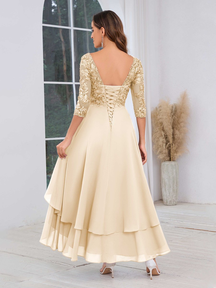 Robes Mère De La Mariée En Mousseline À Volants Multiples Dentelle Mylah – Image 9