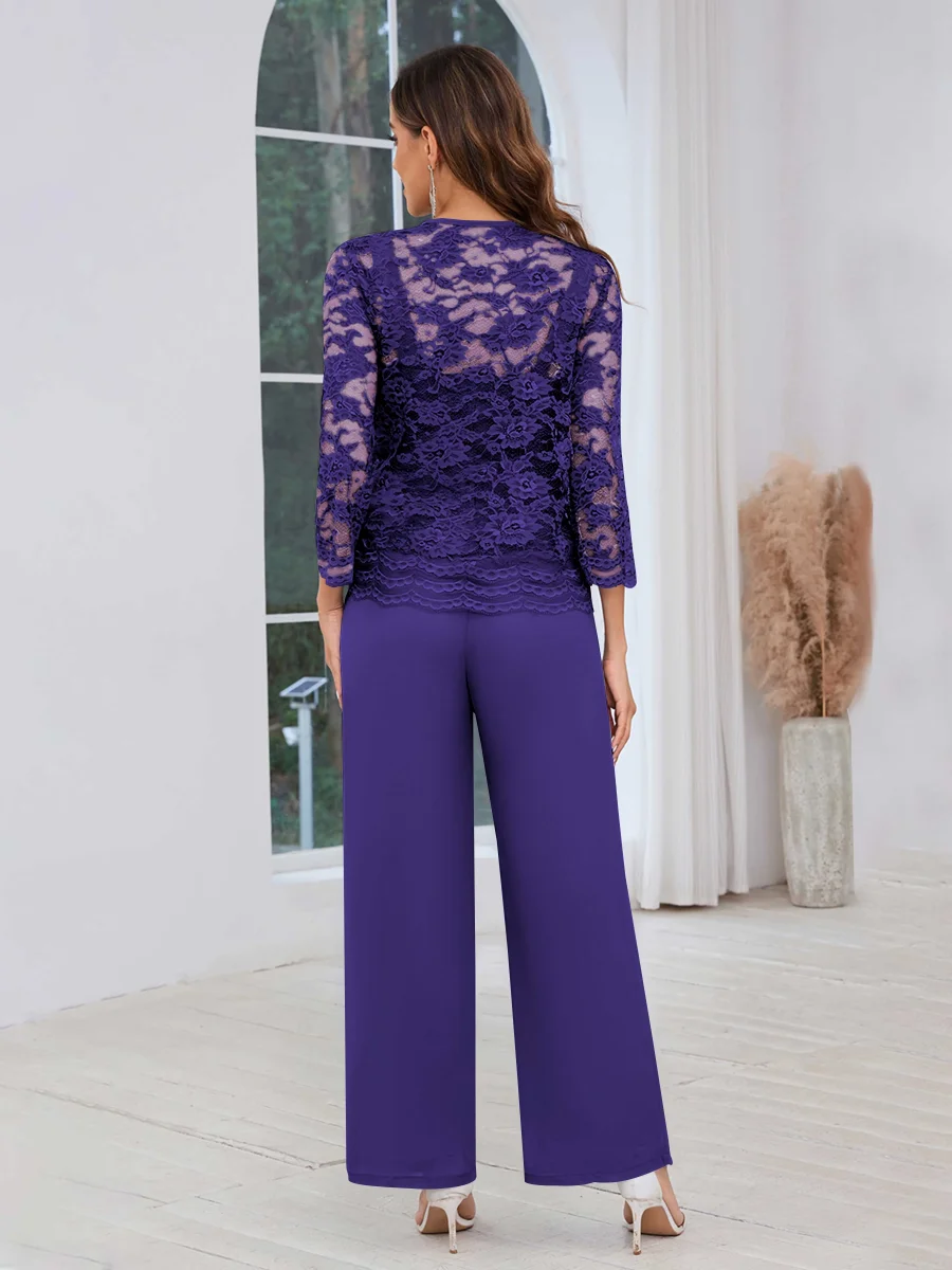 Tailleur-pantalon Mère De La Mariée En Mousseline À Dentelle 3 Pièces Maddison – Image 3