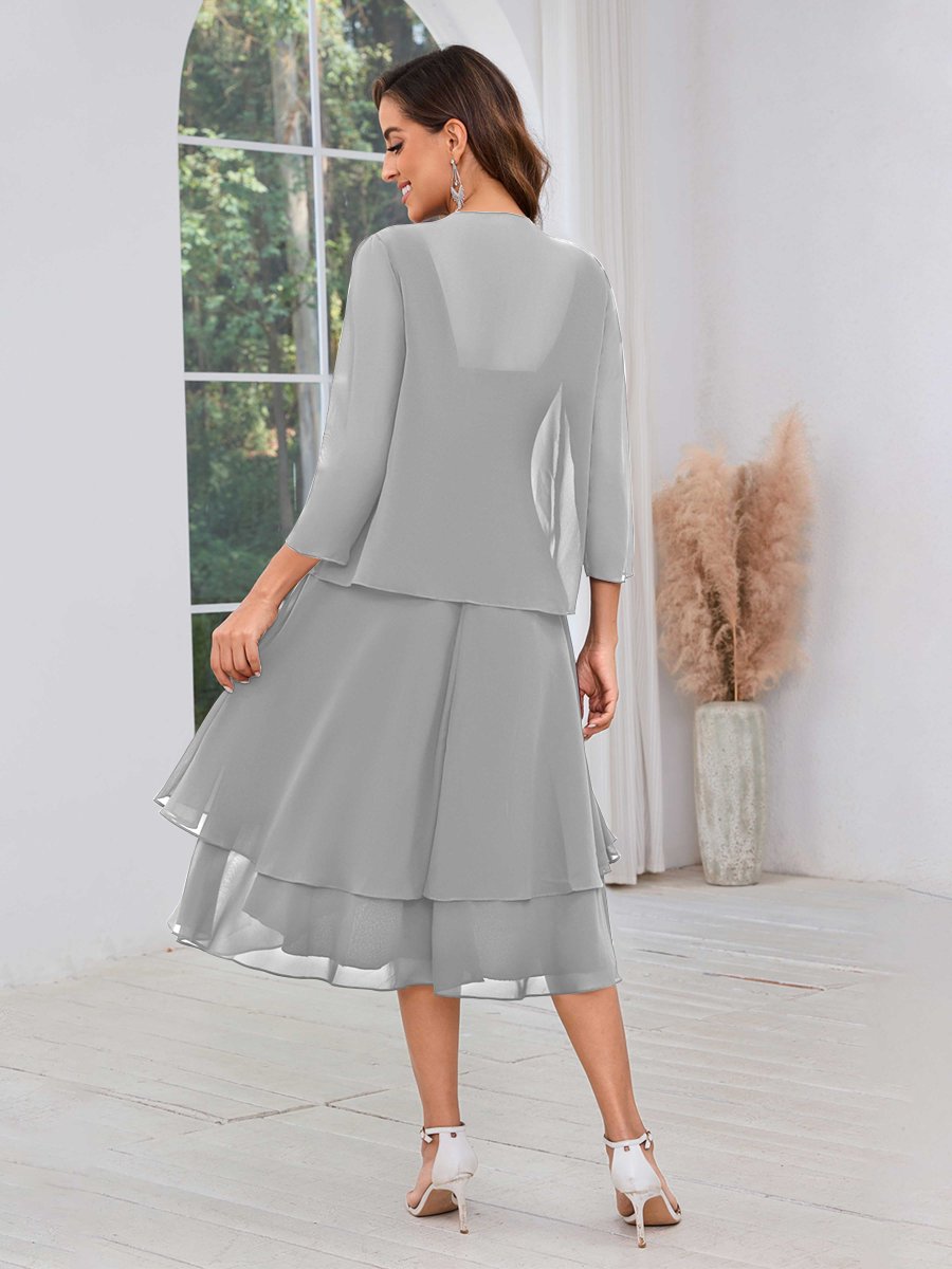 Robes Mère De La Mariée En Mousseline Midi À Perles Deux Pièces Leona – Image 9