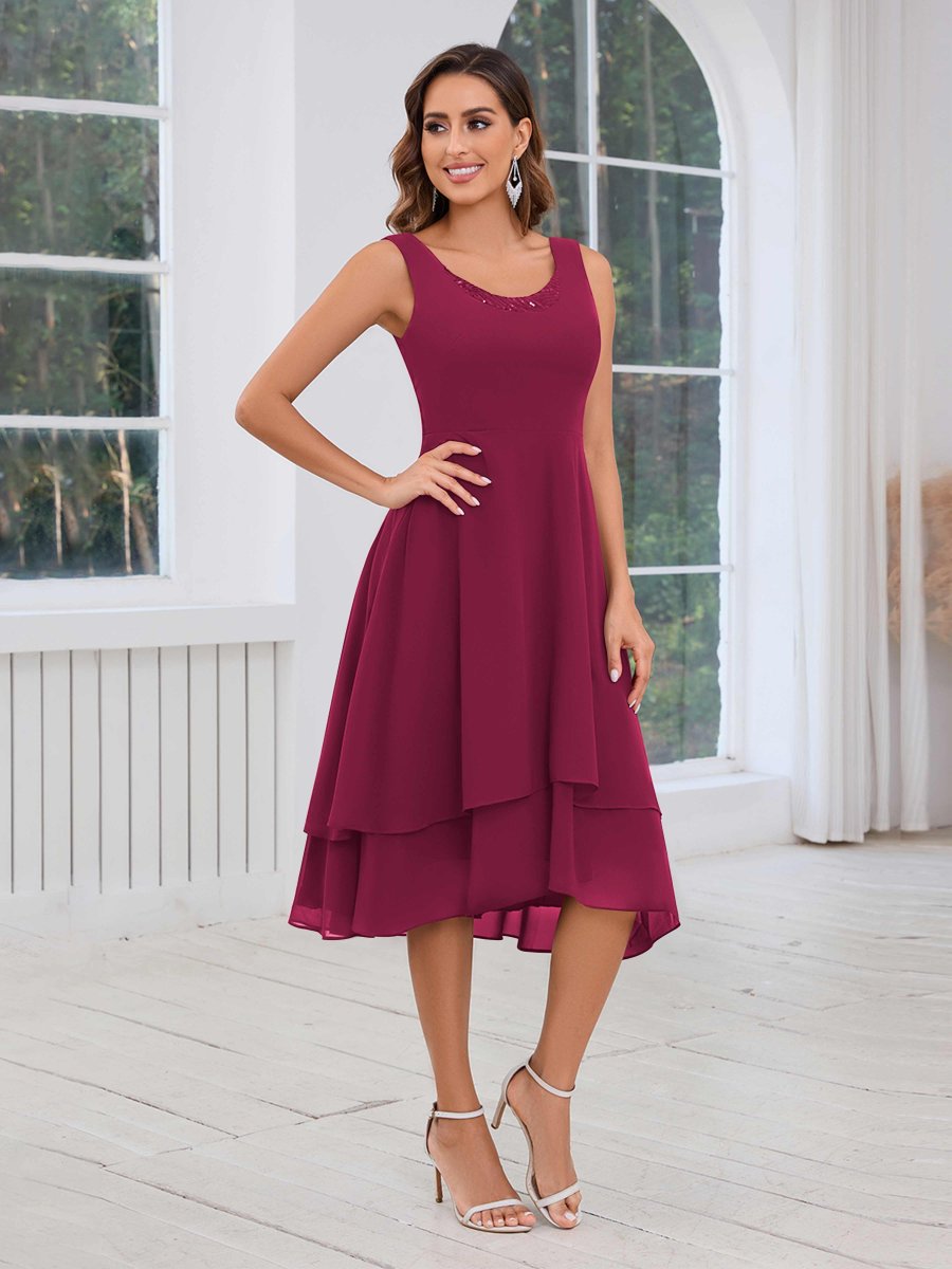 Robes Mère De La Mariée En Mousseline Midi À Perles Deux Pièces Leona – Image 3