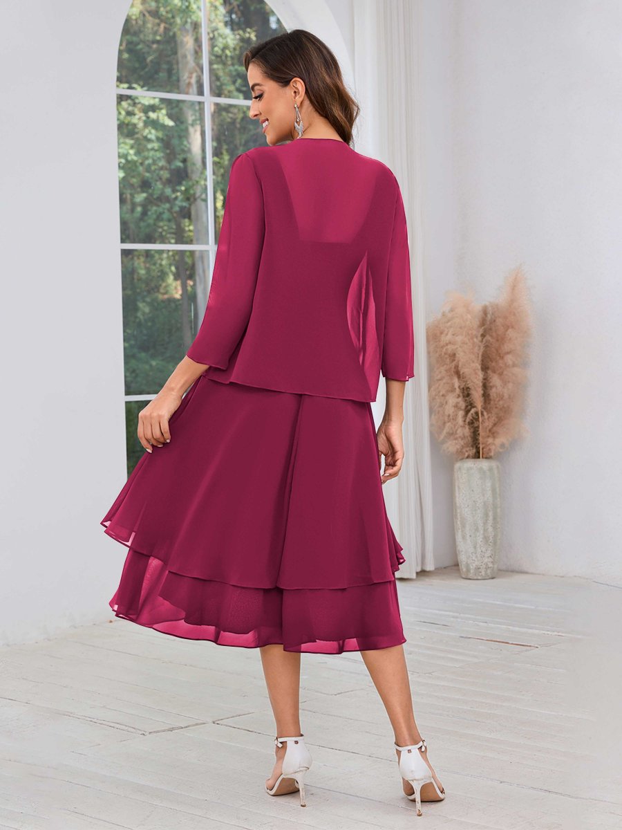 Robes Mère De La Mariée En Mousseline Midi À Perles Deux Pièces Leona – Image 4