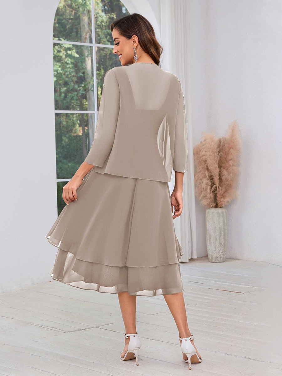 Robes Mère De La Mariée En Mousseline Midi À Perles Deux Pièces Leona – Image 6