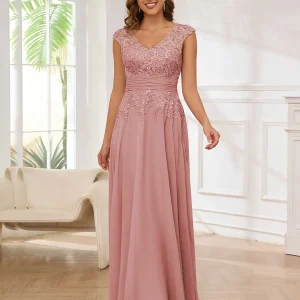 Robes Mère De La Mariée En Mousseline À Dentelle Appliqués Sans Manches Ailani