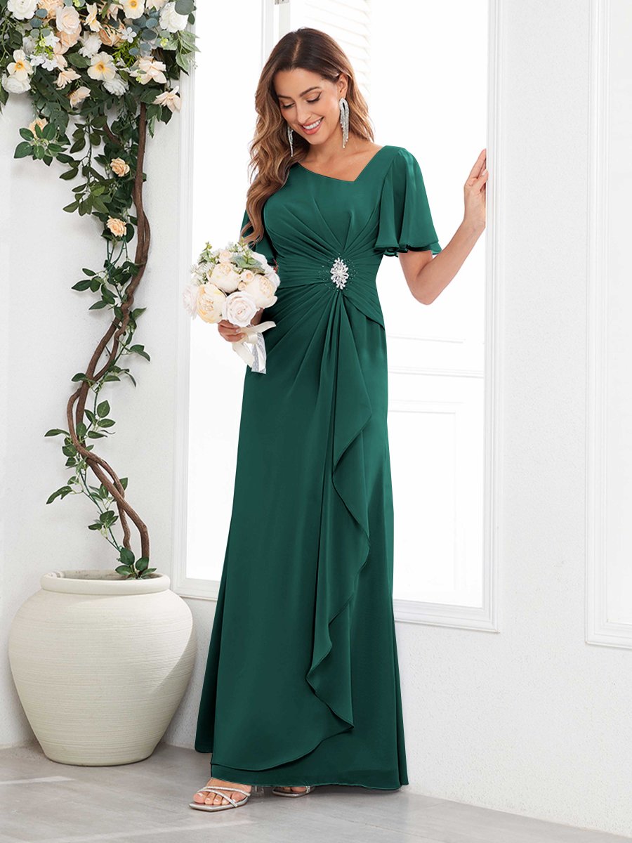 Robes Mère De La Mariée En Mousseline À Volants Col V Manches Courtes Wrenley – Image 3