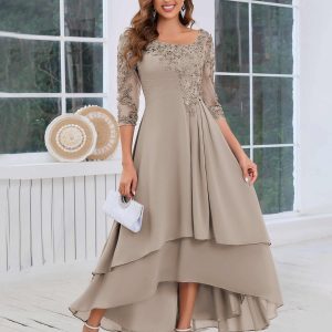 Robes Mère De La Mariée En Mousseline À Volants Multiples Dentelle Mylah