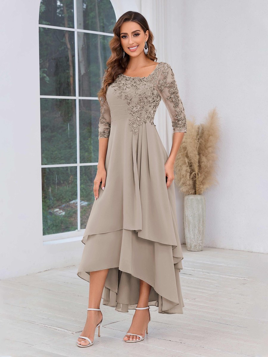 Robes Mère De La Mariée En Mousseline À Volants Multiples Dentelle Mylah – Image 4