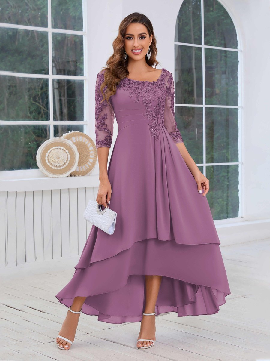 Robes Mère De La Mariée En Mousseline À Volants Multiples Dentelle Mylah – Image 5