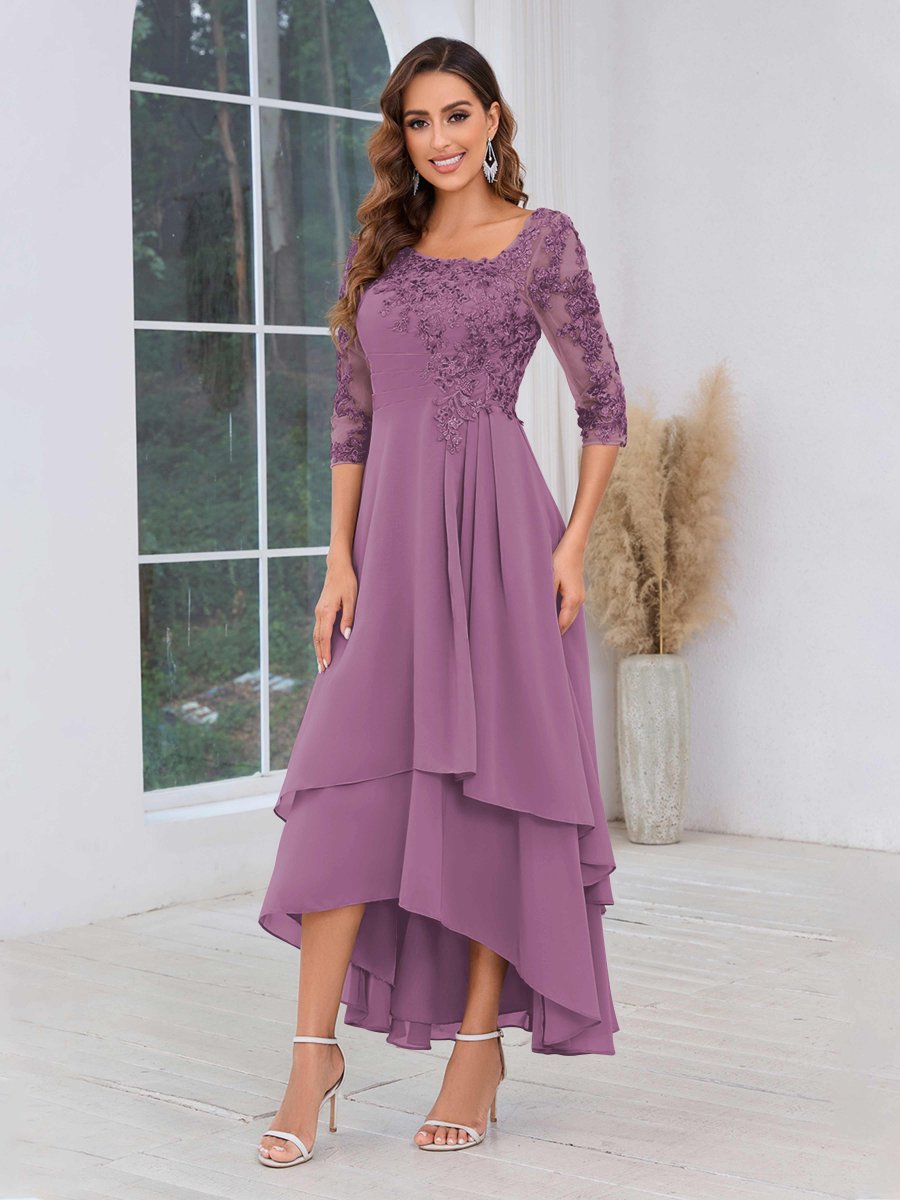 Robes Mère De La Mariée En Mousseline À Volants Multiples Dentelle Mylah – Image 7