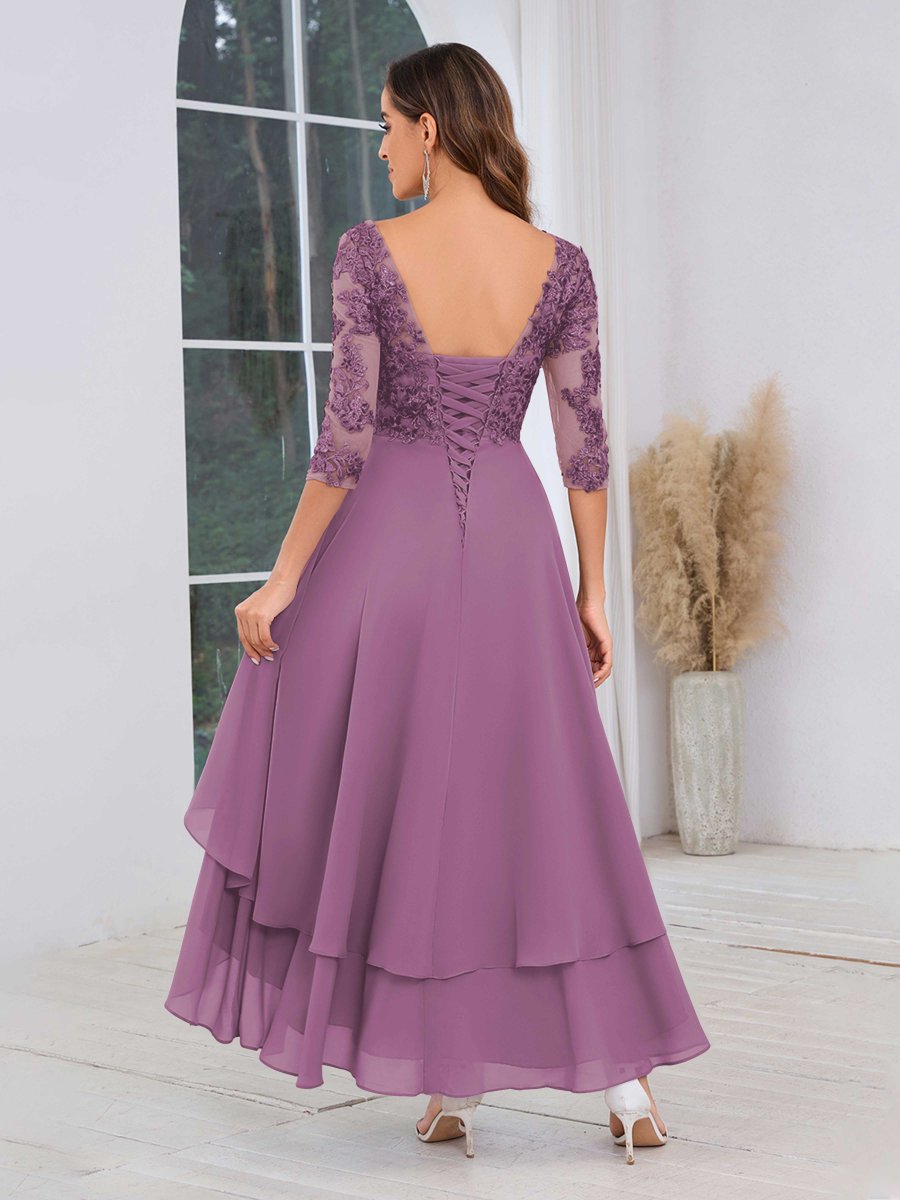 Robes Mère De La Mariée En Mousseline À Volants Multiples Dentelle Mylah – Image 6