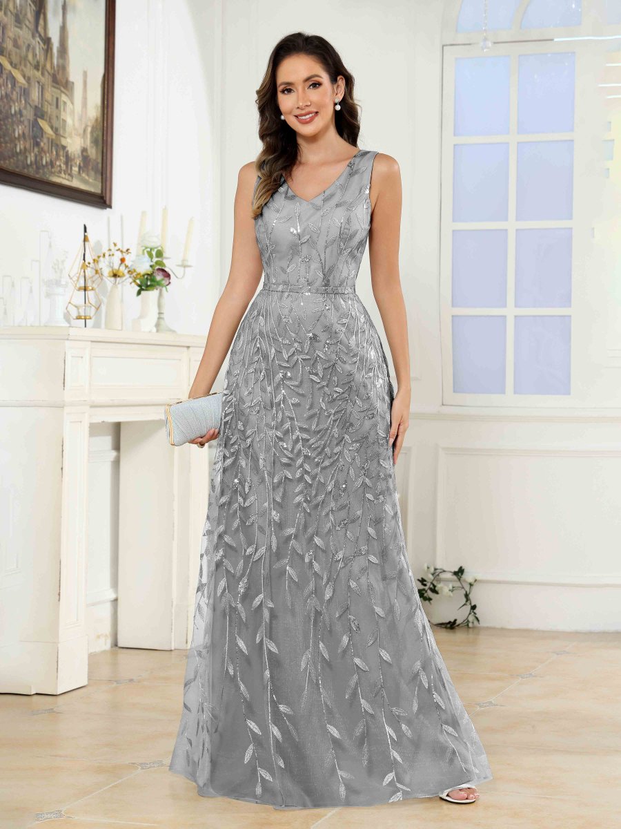 Robes Mère De La Mariée En Pailleté À Sans Manches Dos En V Estelle – Image 7