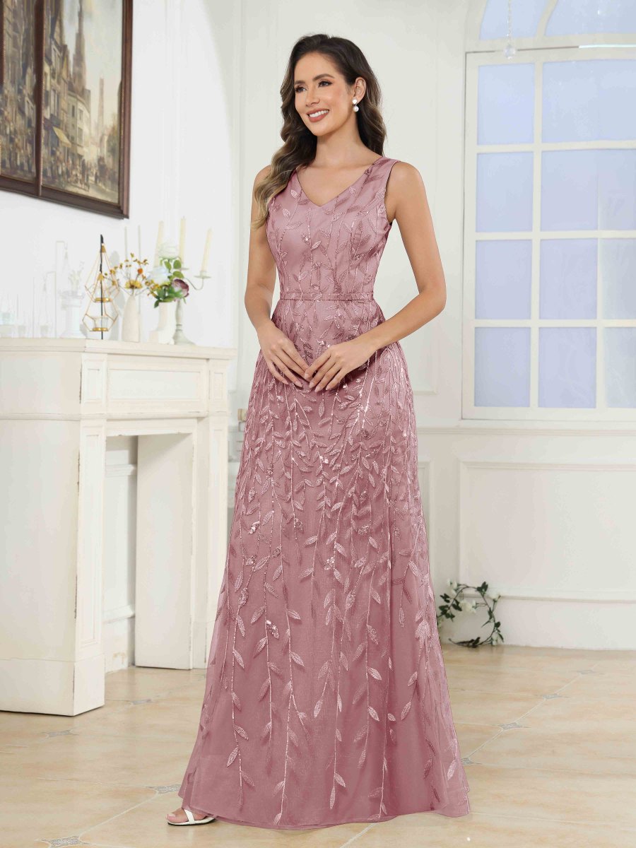 Robes Mère De La Mariée En Pailleté À Sans Manches Dos En V Estelle – Image 4