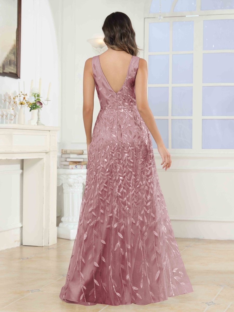 Robes Mère De La Mariée En Pailleté À Sans Manches Dos En V Estelle – Image 3