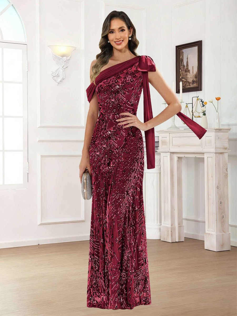 Robes Mère De La Mariée En Paillete À Asymétrique Sans Manches Longueur Au Sol Iraelwyn – Image 4