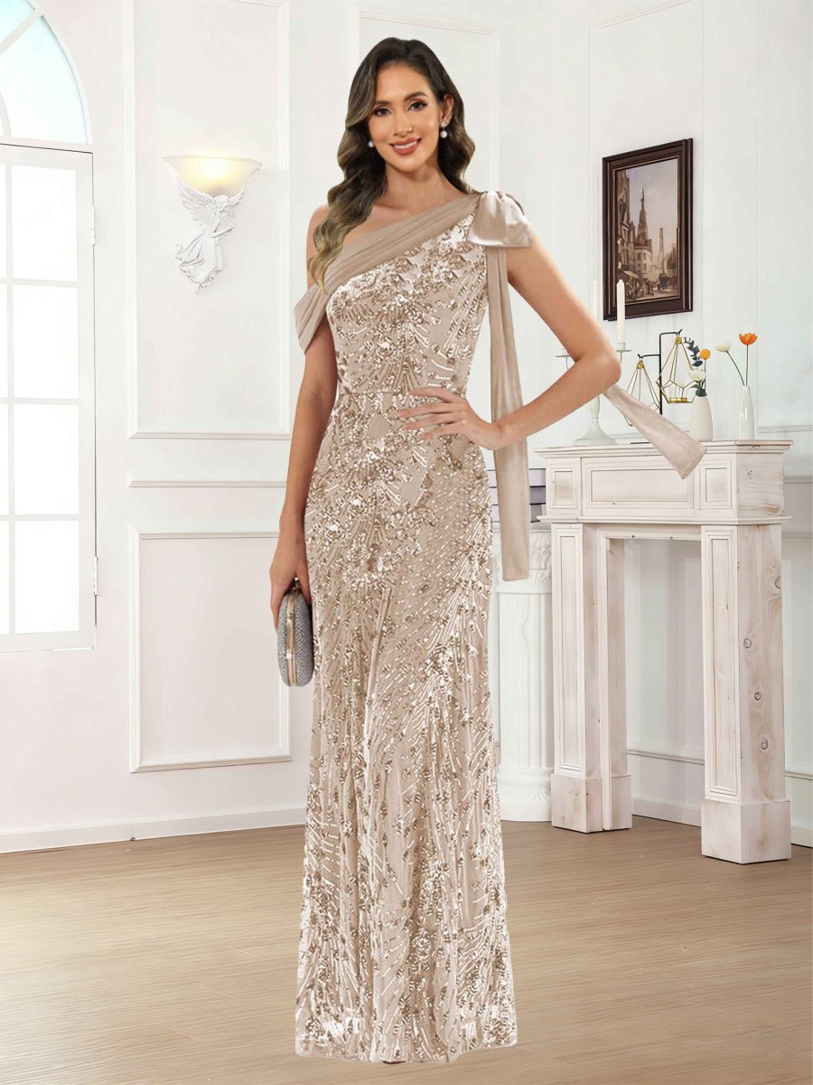 Robes Mère De La Mariée En Paillete À Asymétrique Sans Manches Longueur Au Sol Iraelwyn – Image 5