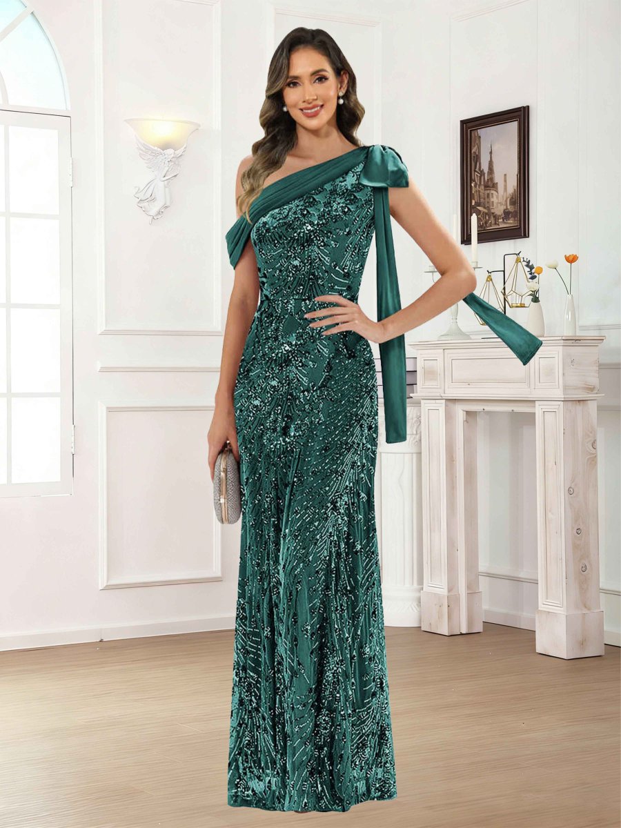 Robes Mère De La Mariée En Paillete À Asymétrique Sans Manches Longueur Au Sol Iraelwyn – Image 7