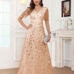 Robes Mère De La Mariée En Pailleté À Manches Courtes Pailleté Fiora