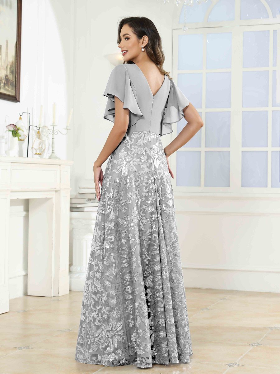 Robes Mère De La Mariée En Pailleté À Manches Courtes Ruché Elliot – Image 8