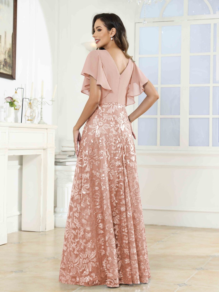 Robes Mère De La Mariée En Pailleté À Manches Courtes Ruché Elliot – Image 3