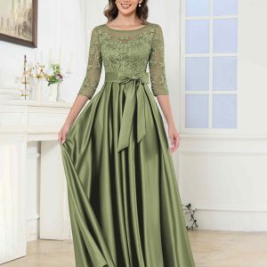 Robes Mère De La Mariée En Satin À Appliqués Illusion Noeud Papillon Jenesis