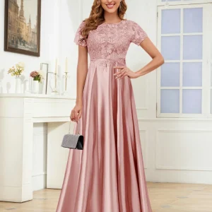 Robes Mère De La Mariée En Satin À Col Rond Dentelle Ruché Jazmine