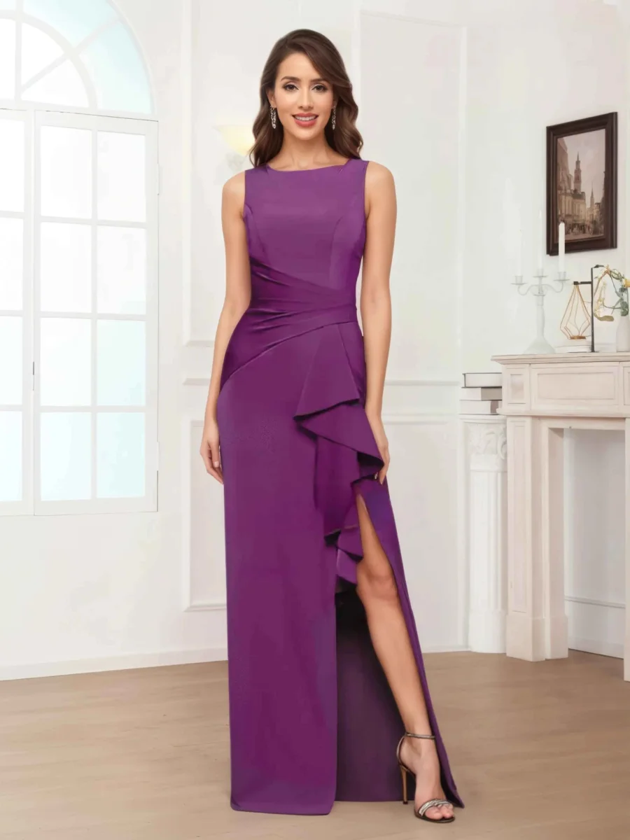 Robes Mère De La Mariée En Satin À Col Rond Plissé Peregrina