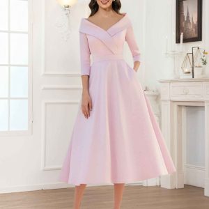 Robes Mère De La Mariée En Satin À Col V Midi Illyria