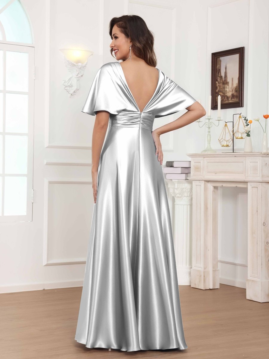 Robes Mère De La Mariée En Satin À Col V Plissé Longue Zephyrine – Image 5
