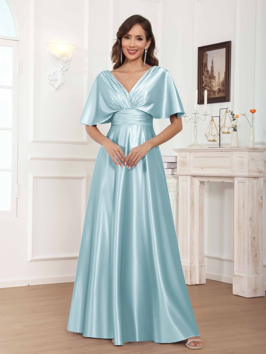 Robes Mère De La Mariée En Satin À Col V Plissé Longue Zephyrine – Image 6