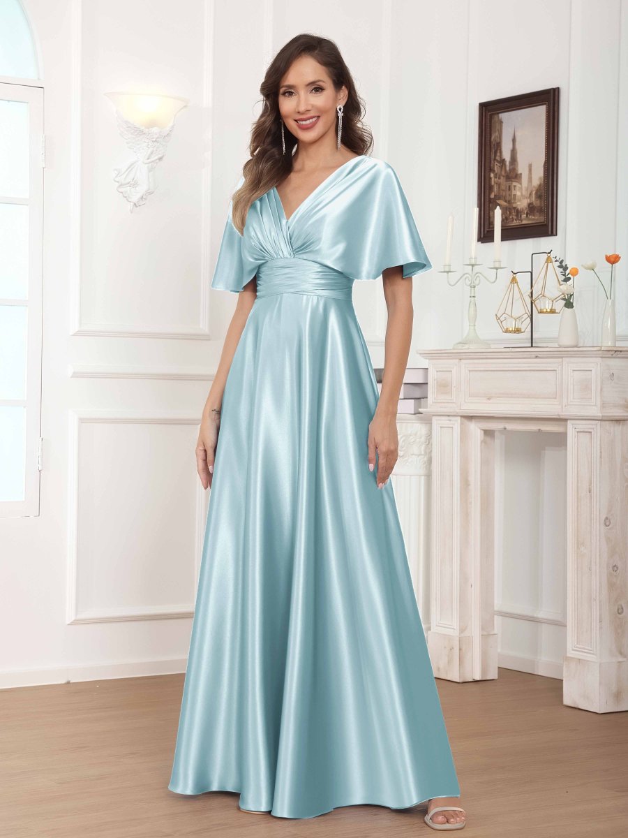 Robes Mère De La Mariée En Satin À Col V Plissé Longue Zephyrine – Image 7