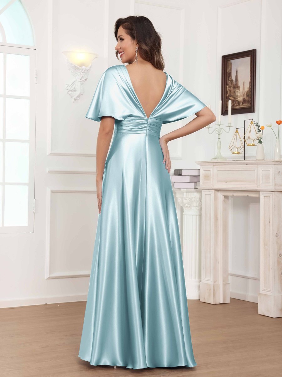 Robes Mère De La Mariée En Satin À Col V Plissé Longue Zephyrine – Image 8