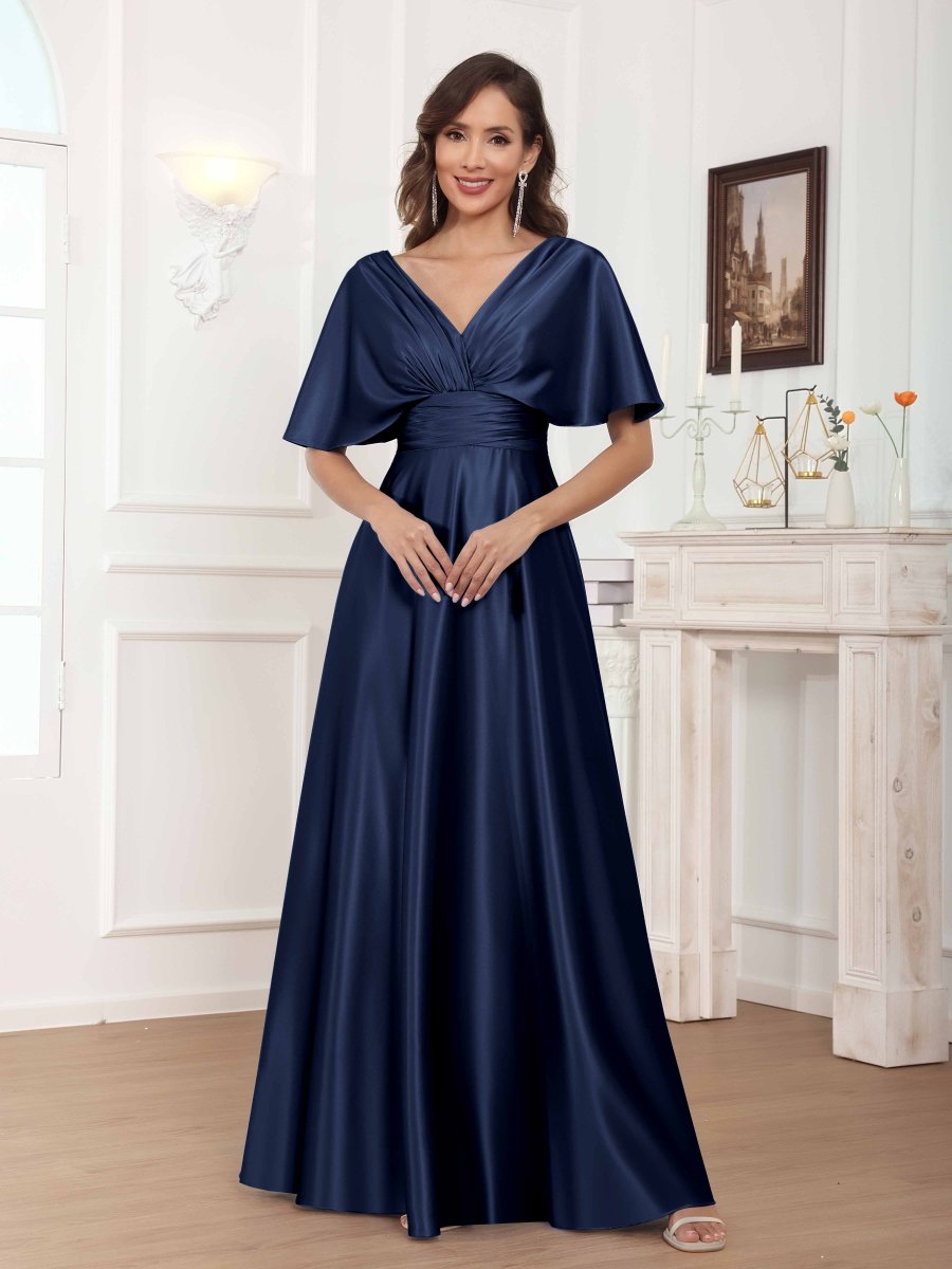 Robes Mère De La Mariée En Satin À Col V Plissé Longue Zephyrine – Image 9