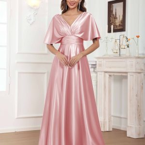 Robes Mère De La Mariée En Satin À Col V Plissé Longue Zephyrine