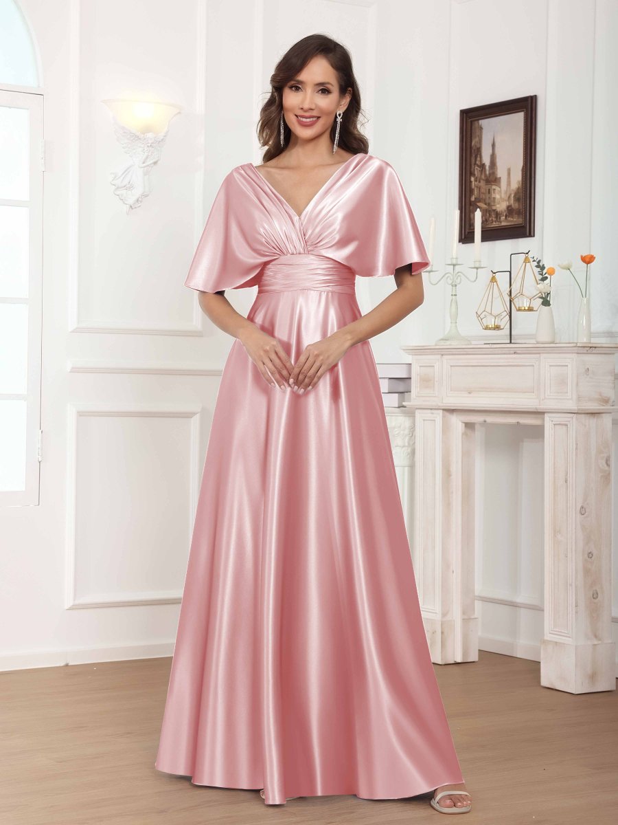 Robes Mère De La Mariée En Satin À Col V Plissé Longue Zephyrine