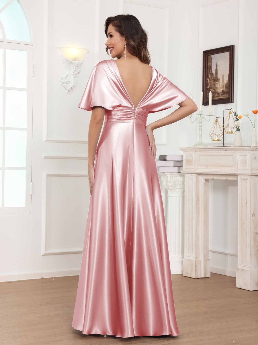 Robes Mère De La Mariée En Satin À Col V Plissé Longue Zephyrine – Image 3