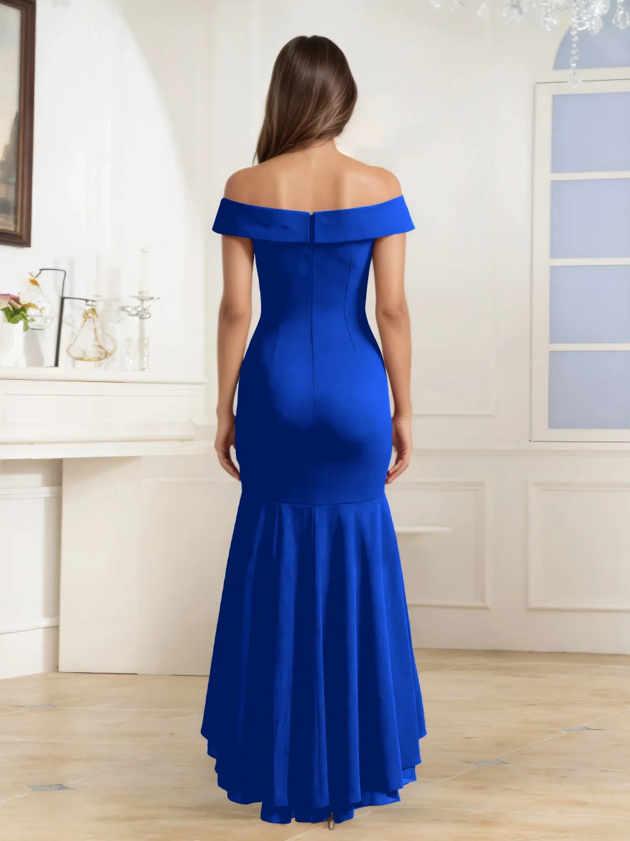 Robes Mère De La Mariée En Satin À Épaules Dénudées Plissé Callista – Image 5