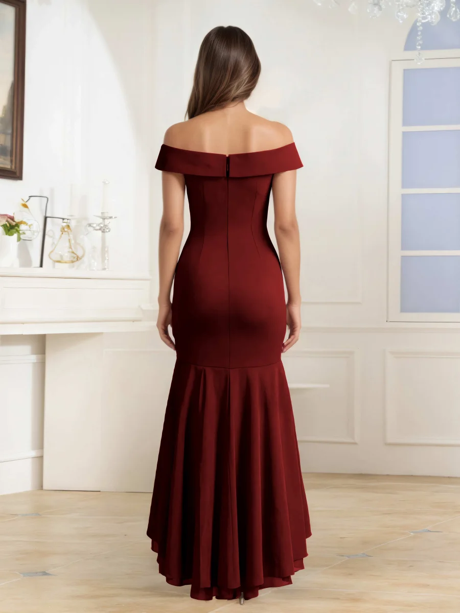 Robes Mère De La Mariée En Satin À Épaules Dénudées Plissé Callista – Image 7