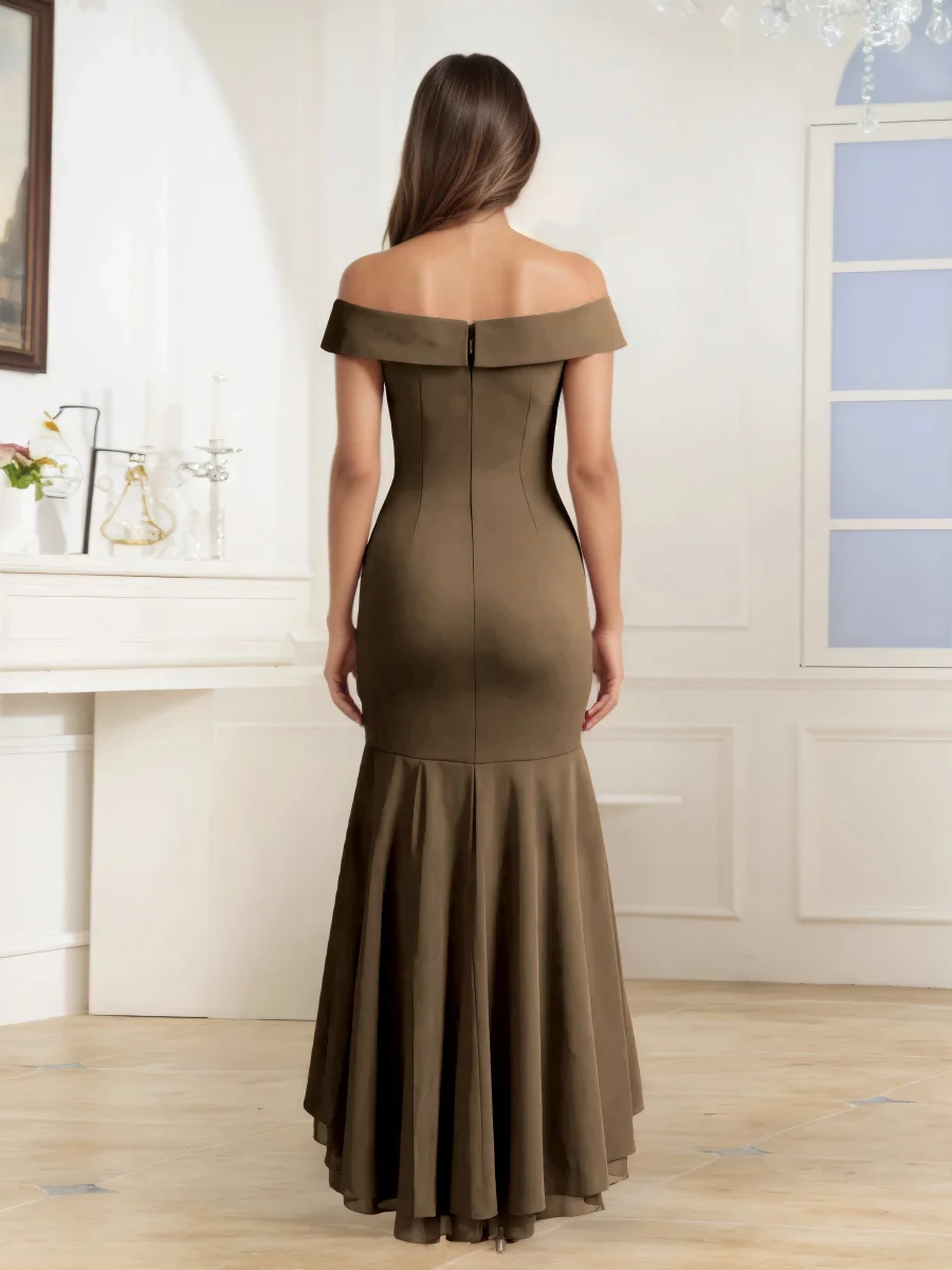 Robes Mère De La Mariée En Satin À Épaules Dénudées Plissé Callista – Image 9