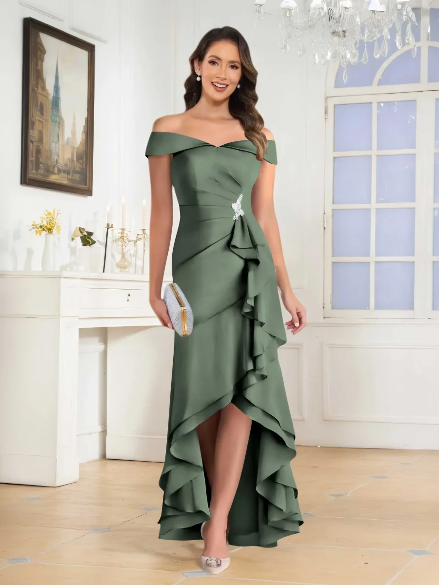 Robes Mère De La Mariée En Satin À Épaules Dénudées Plissé Callista