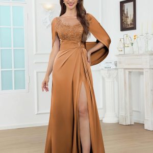 Robes Mère De La Mariée En Satin À Illusion Appliqués Ismay