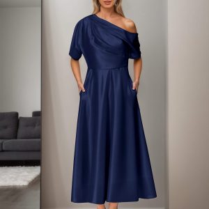 Robes Mère De La Mariée En Satin À Manches Courtes Poches Ashlyn