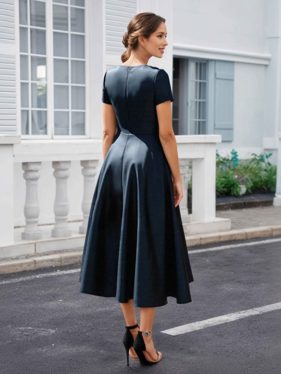 Robes Mère De La Mariée En Satin À Manches Courtes Ruché Oletha – Image 3