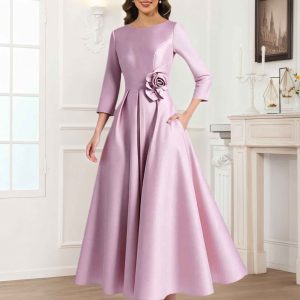 Robes Mère De La Mariée En Satin À Manches Longues Plissé Nerine