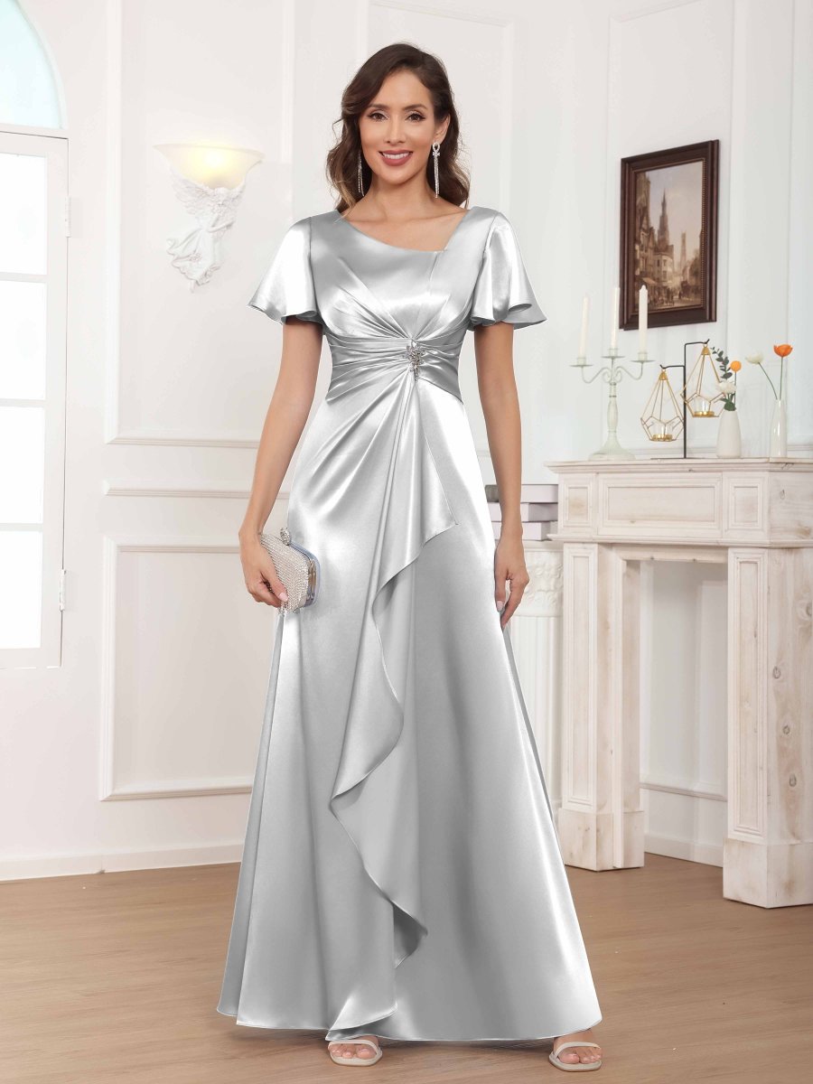 Robes Mère De La Mariée En Satin À Perles Volants Ruché Xanthe – Image 4
